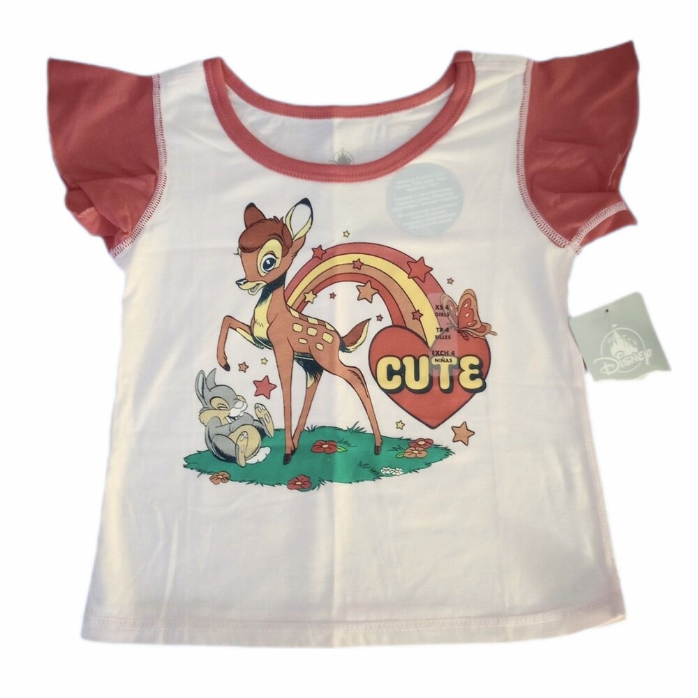 DisneyParks Pink Bambi Ruffled Short Sleeve Top sz XS 4 Girls Sensory Soft